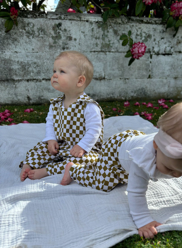 Olive Check Long Romper