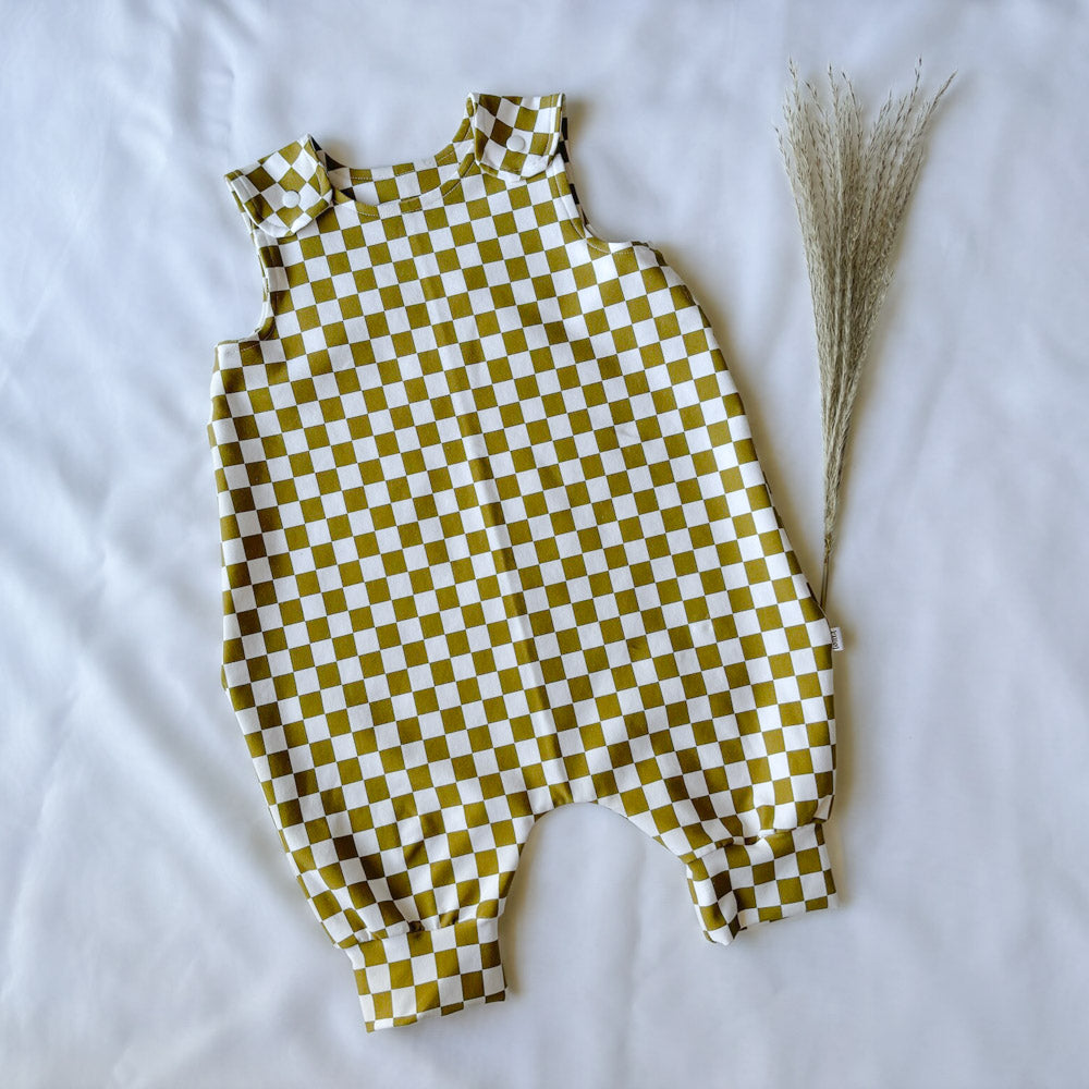 Olive Check Long Romper